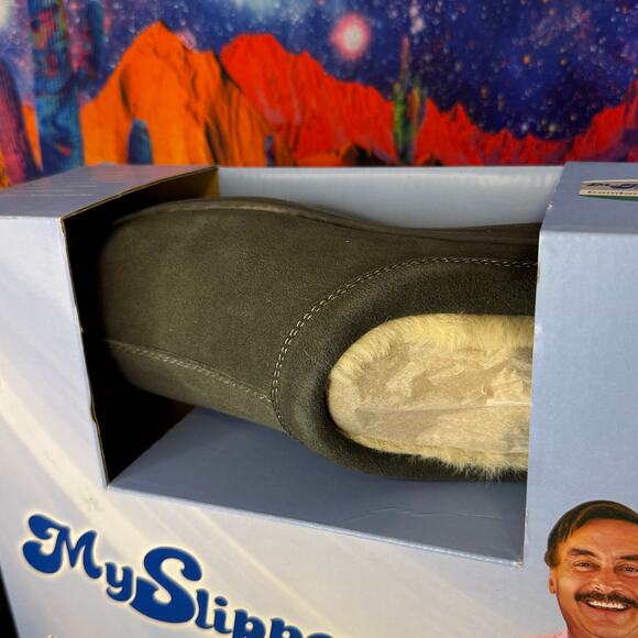 •NEW• Men's MySlippers Size 9 - Charcoal Genuine Leather & Memory Foam Comfort - Picture 9 of 11